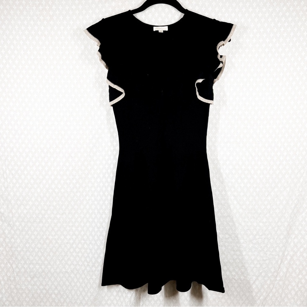 Shoshanna Black Gold Ruffle Sleeve Knit‎ Dress